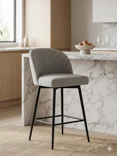 كرسي بار مودرن مبطن بقاعدة معدنية مرتفعة تصميم عصر...