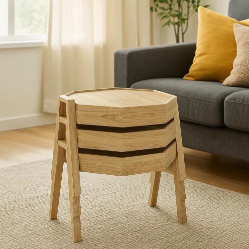 طقم طاولات جانبية خشبية S-02 قابلة للتعشيق 3 قطع