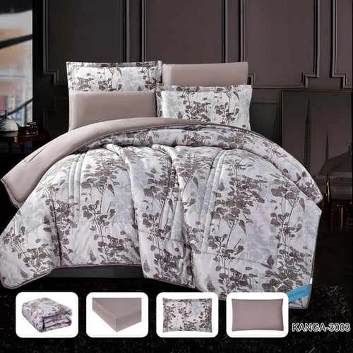 KANGA | طقم لحاف نفرين | وجهين سادة مشجر فاخر