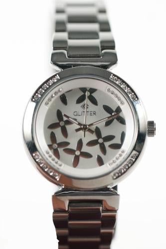 ساعة نسائي ماركة جليتر بلون فضي مينا فضي استالس ست...