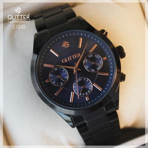 ساعة رجالي كنغراف بلون الاسود مينا كحلي استالس ستي...