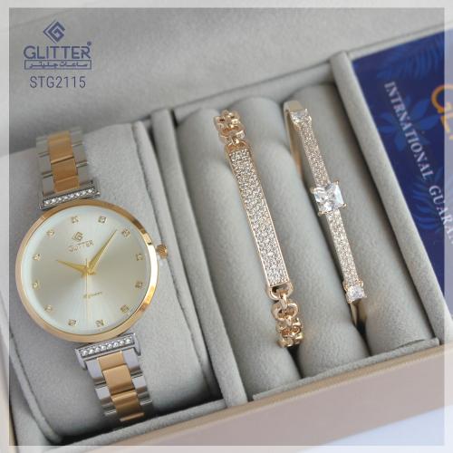 طقم نسائي ساعة لونين ميناء فضي استالس ستيل مع سوار...