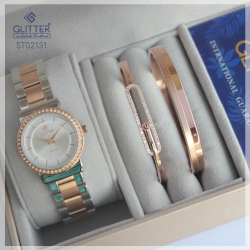 طقم نسائي ساعة من لونين ميناء فضي استالس ستيل مع س...