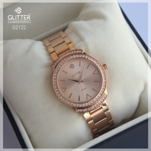 ساعة نسائي جليتر بلون روز استالس ستيل فصوص زركون
