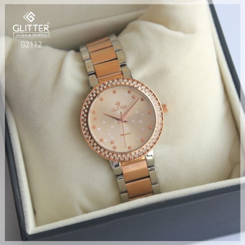 ساعة نسائي ماركة جليتر بلونين مينا روز استالس ستيل...