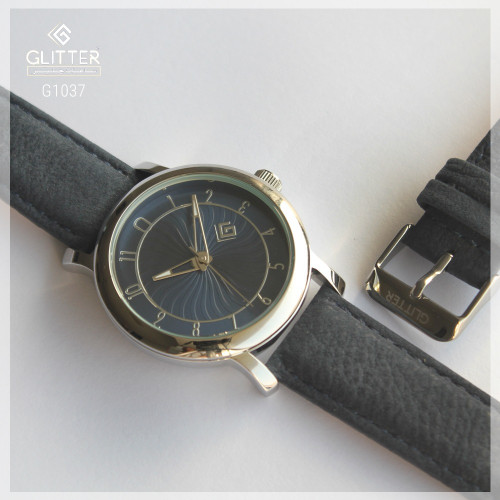 ساعة جليتر رجالي جلد بلونين أزرق وفضي والميناء أزر...