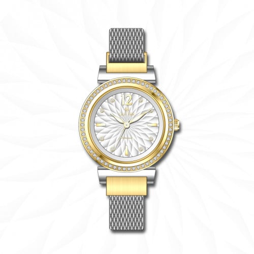 ساعة جليتر نسائية بلونين مينا فضي استالس ستيل