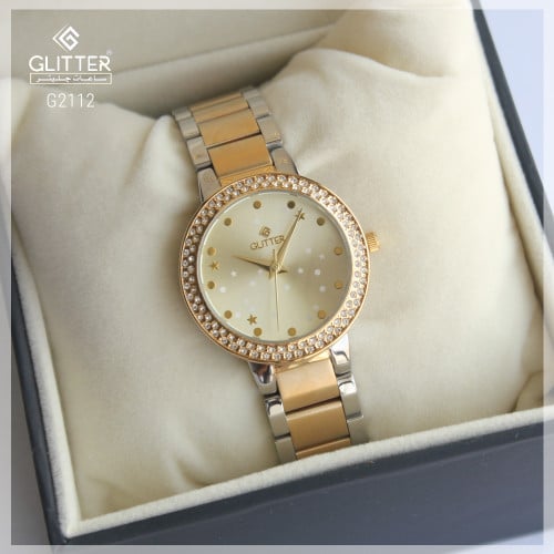 ساعة نسائي جليتر بلونين مينا ذهبي استالس ستيل مينا...