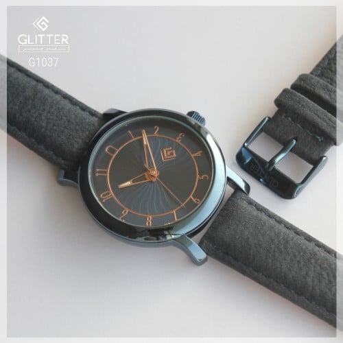 ساعة جليتر رجالي جلد بلون أزرق والميناء أزرق