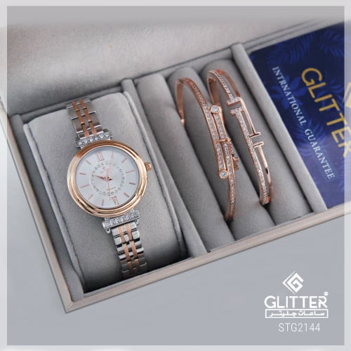 طقم نسائي ساعة من لون روز ميناء روز استالس ستيل مع...