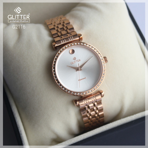 ساعة نسائي جليتر بلون روز استالس ستيل مينا ناعم