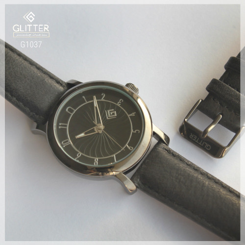 ساعة جليتر رجالي جلد بلونين اسود وفضي والميناء أسو...