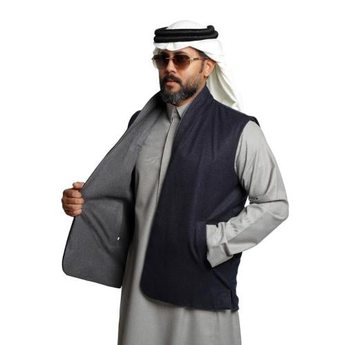 سديري ياقة دبل فيس جوخ - رجالي قلاب (رمادي غامق- ر...