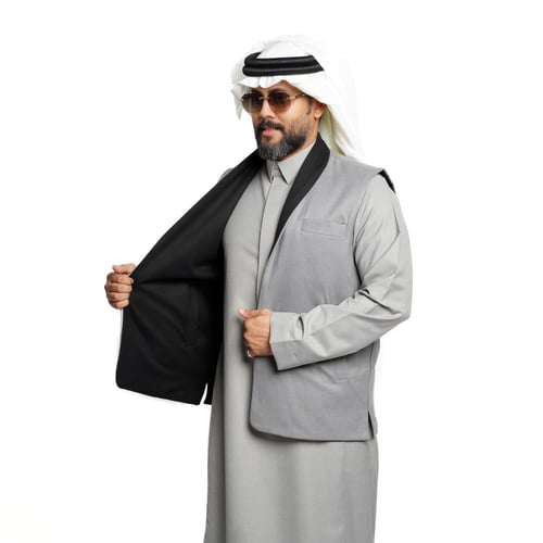 سديري ياقة دبل فيس جوخ - رجالي قلاب (اسود- رمادي)