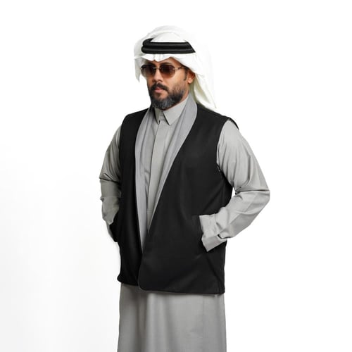 سديري ياقة دبل فيس جوخ - رجالي قلاب (اسود- رمادي)