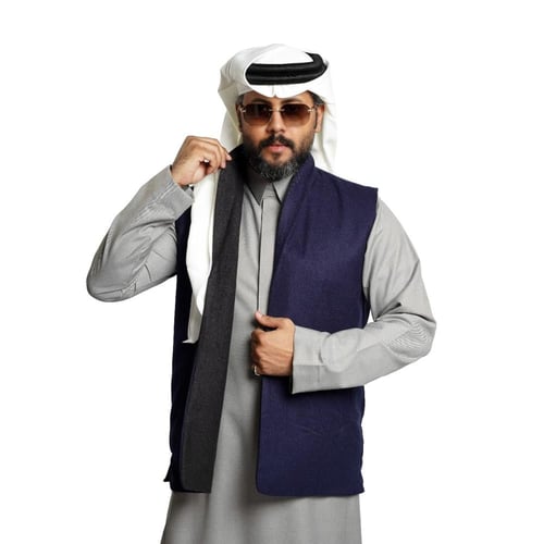 سديري ياقة دبل فيس جوخ - رجالي قلاب (اسود- كحلي)