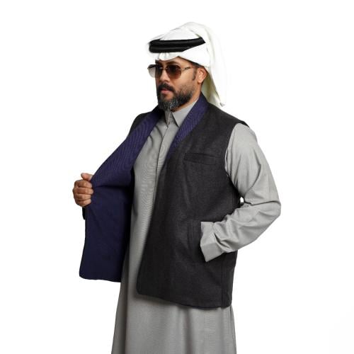 سديري ياقة دبل فيس جوخ - رجالي قلاب (اسود- كحلي)