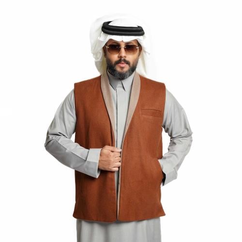 سديري ياقة دبل فيس جوخ - رجالي قلاب (جملي- بني)