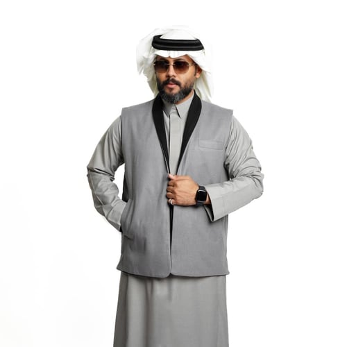 سديري ياقة دبل فيس جوخ - رجالي قلاب (اسود- رمادي)