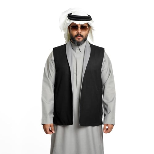 سديري ياقة دبل فيس جوخ - رجالي قلاب (اسود- رمادي)