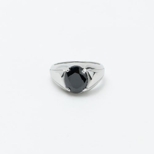 خاتم فضة سادة بحجر أسود - دائري صغير