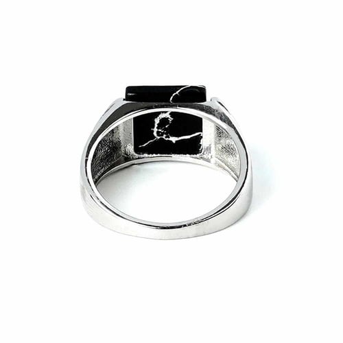 خاتم فضة رجالي سادة - حجر مربع ماربل