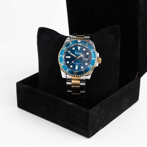 ساعة فدشي رجالي فضي مع ذهبي