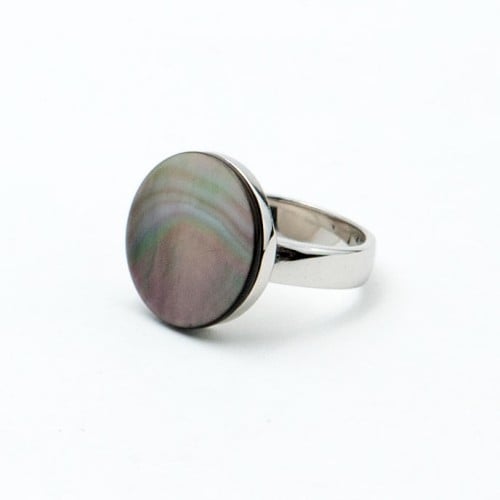 خاتم فضة حجر ملون - دائري