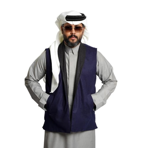 سديري ياقة دبل فيس جوخ - رجالي قلاب (اسود- كحلي)