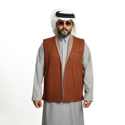 سديري ياقة دبل فيس جوخ - رجالي قلاب (جملي- بني)