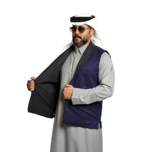 سديري ياقة دبل فيس جوخ - رجالي قلاب (اسود- كحلي)