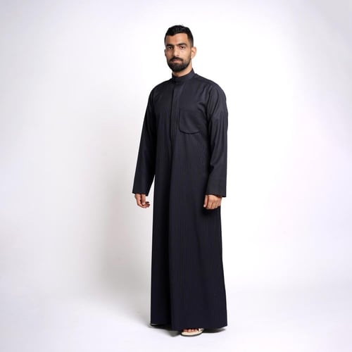 ثوب كويتي شتوي رجالي مقلم مع سديري دبل فيس