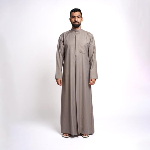 ثوب كويتي شتوي رجالي مقلم مع سديري دبل فيس