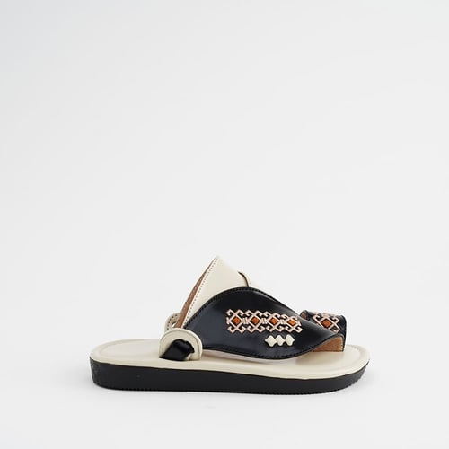 حذاء رجالي باكستاني مطرز - أسود وبيج 430