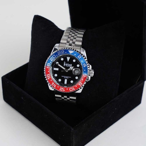 ساعة فدشي رجالي بإطار أزرق وأحمر