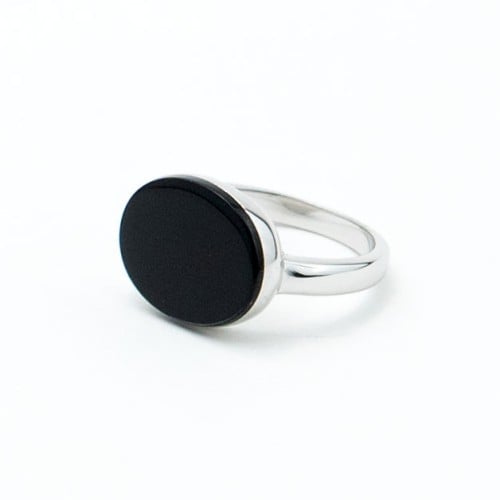 خاتم فضة حجر أسود - دائري