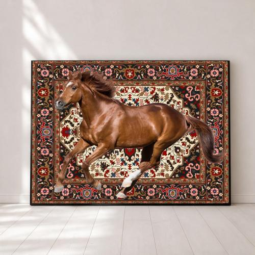 لوحة جدارية - اندفاع الخيل فوق السجاد