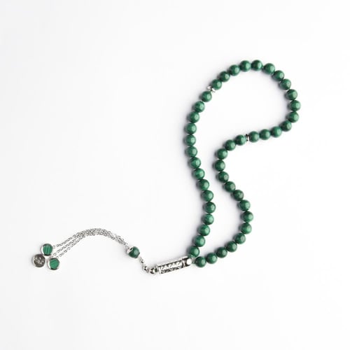 سبحة حجر ملكايت 8 ملم مع فضة