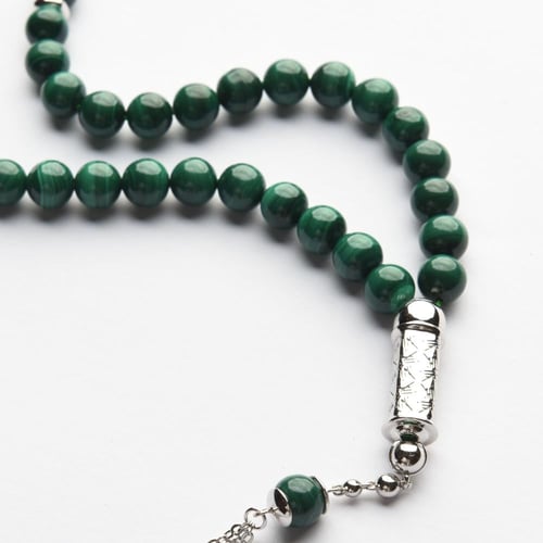 سبحة حجر ملكايت 8 ملم مع فضة