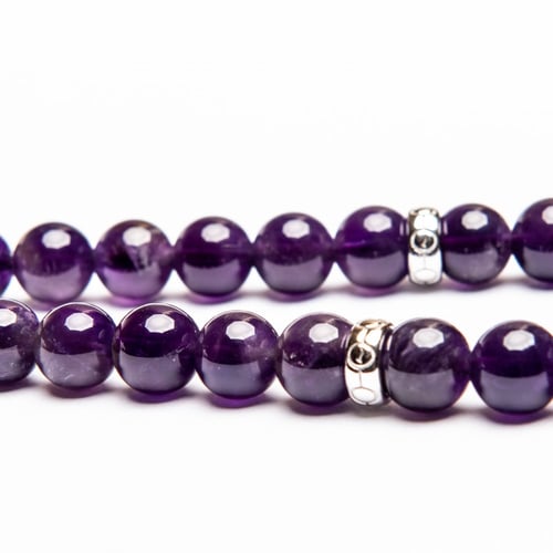 سبحة حجر اماتيست بالفضة 8 ملم