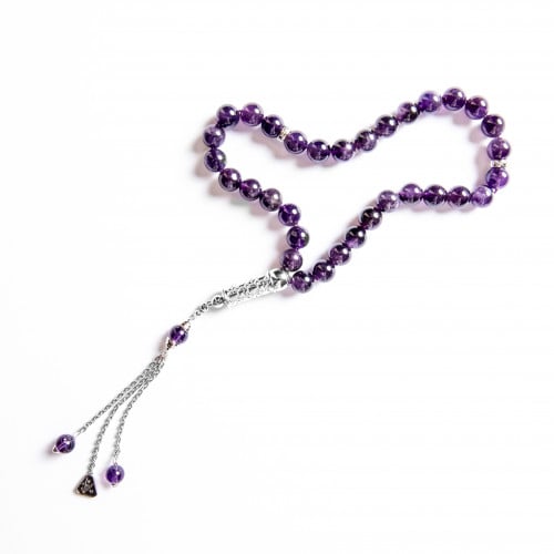 سبحة حجر اماتيست بالفضة 10 ملم