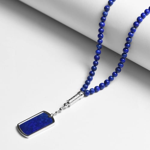 قلادة / سبحة من حجر لابيس لازولي 99 حبة مع فضة