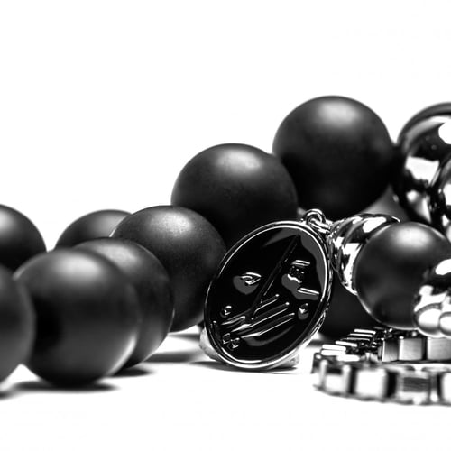 سبحة حجر اونكس بالفضة 10 ملم