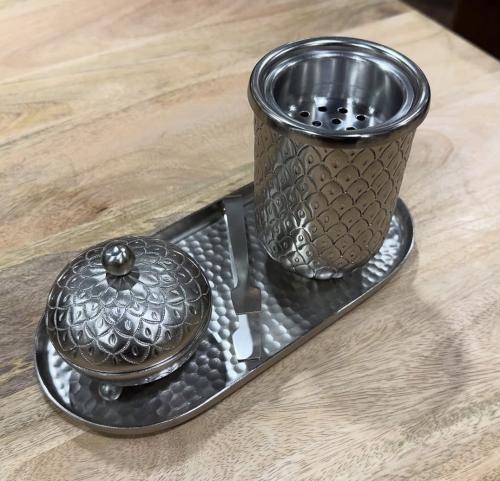 طقم مبخرة فضي