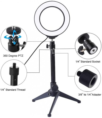 حلقة إضاءة LED مقاس 6 بوصات مع حامل ثلاثي
