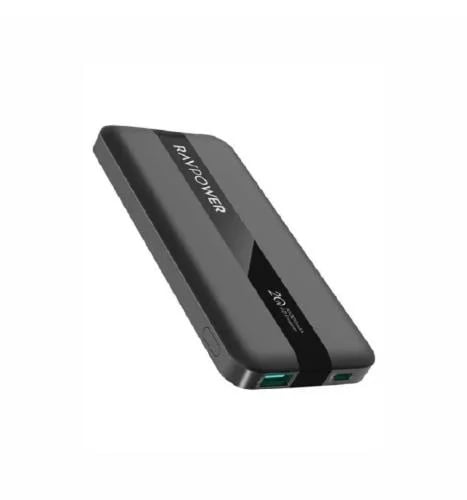 راف باور- بطارية بسعة 10000 ملي امبير بقوة 20 واط بمنفذ تايب سي ومنفذ USB-A - اسود
