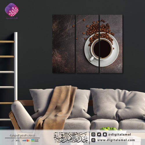 Multiple canvas paintings of a coffee cup and coff...