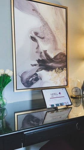 Abstract painting with a gold frame size 60 cm by 90 cm