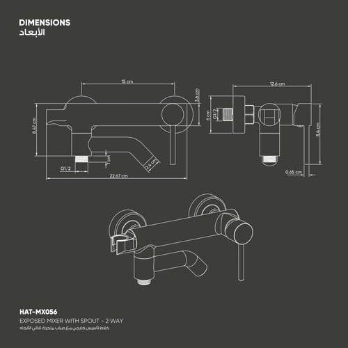 خلاط تأسيس خارجي مع صباب متحرك ثنائي الأتجاه MX056