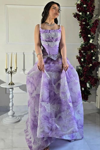 فستان سهره منفوش بلون الموف